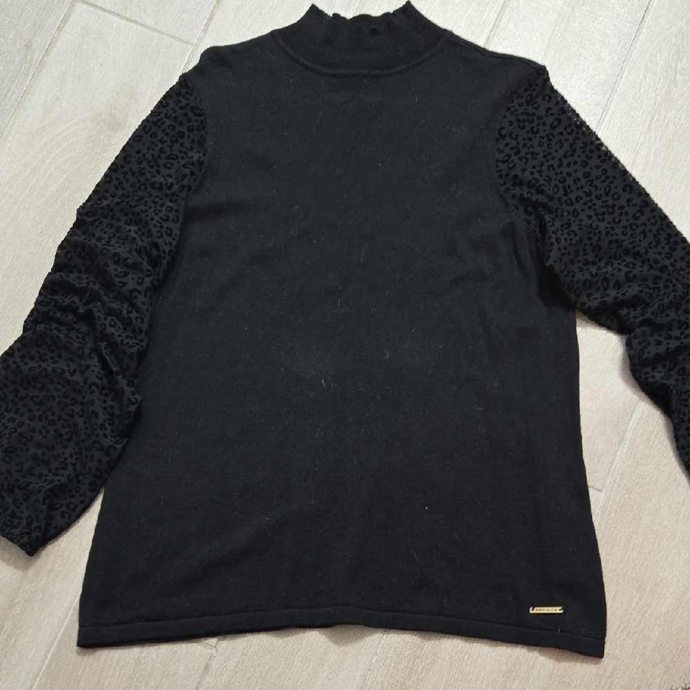 Anne Klein Black Cowl Neck Sweater with Textured Sleeves
